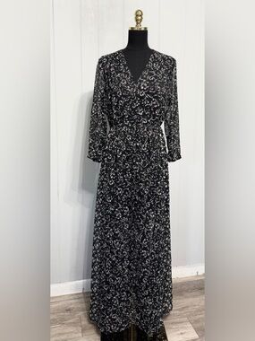 #15)  French Connection Black and White Abstract Print Sheer Dress